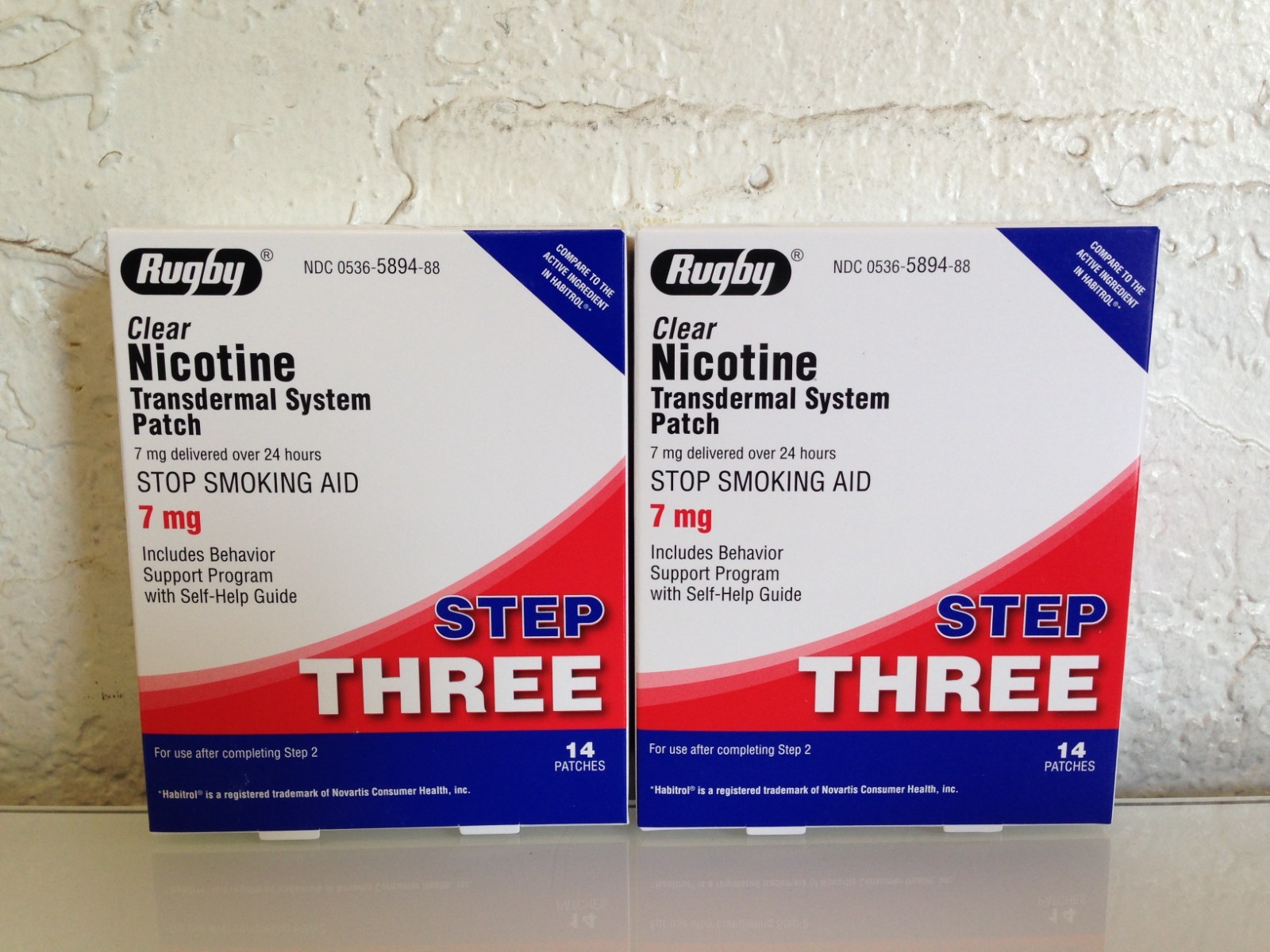 Rugby Nicotine Patch Step 3, Clear Transdermal 14 Patches Each (7mg) – 2 Pack