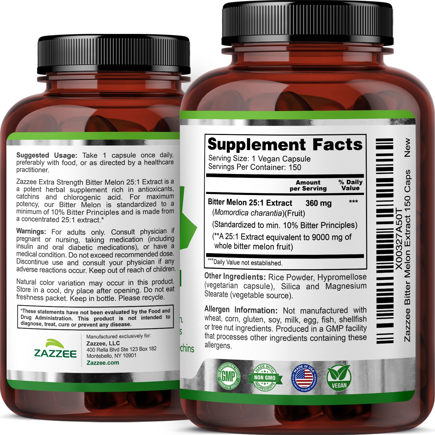 Extra Strength Bitter Melon Root 25:1 Extract, 9000 mg Strength, 150 Vegan Caps