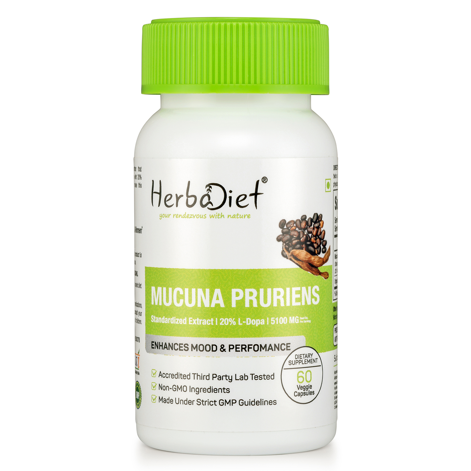 Mucuna Pruriens Extract Capsules 20% L-Dopa Powerful (5100mg eq.) Cowhage