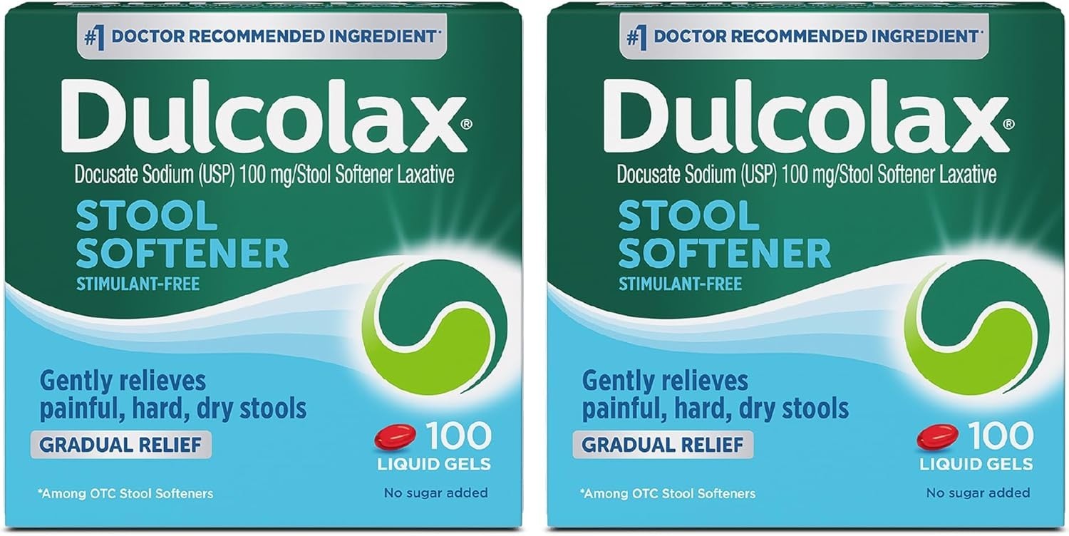 Dulcolax Stool Softener 100mg Liquid Gel Capsules Constipation Relief 100ct x2