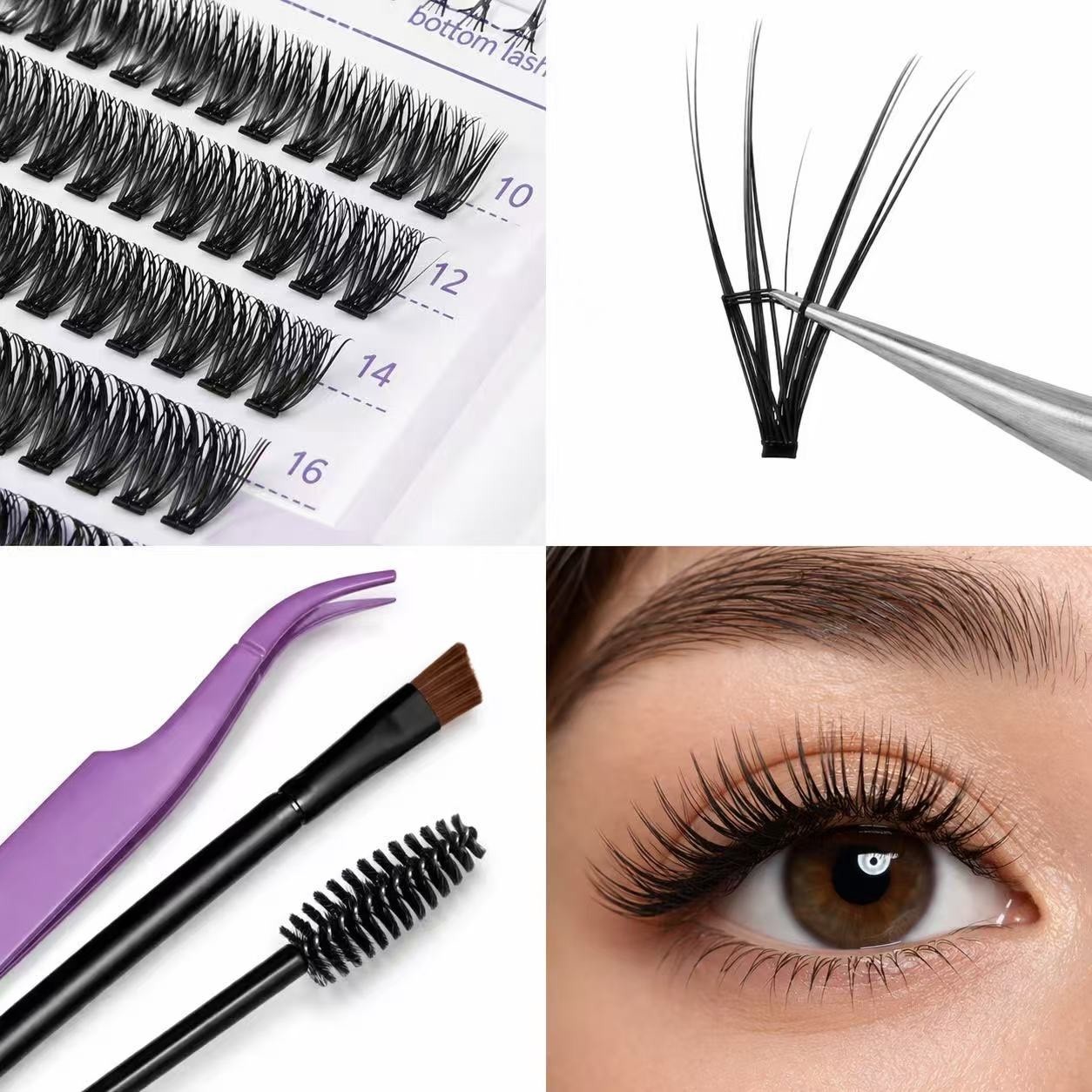 New – DIY Eyelash Extension Clusters Kit, 10-16 mm D-C Curl Flat Mixed Lash Kit