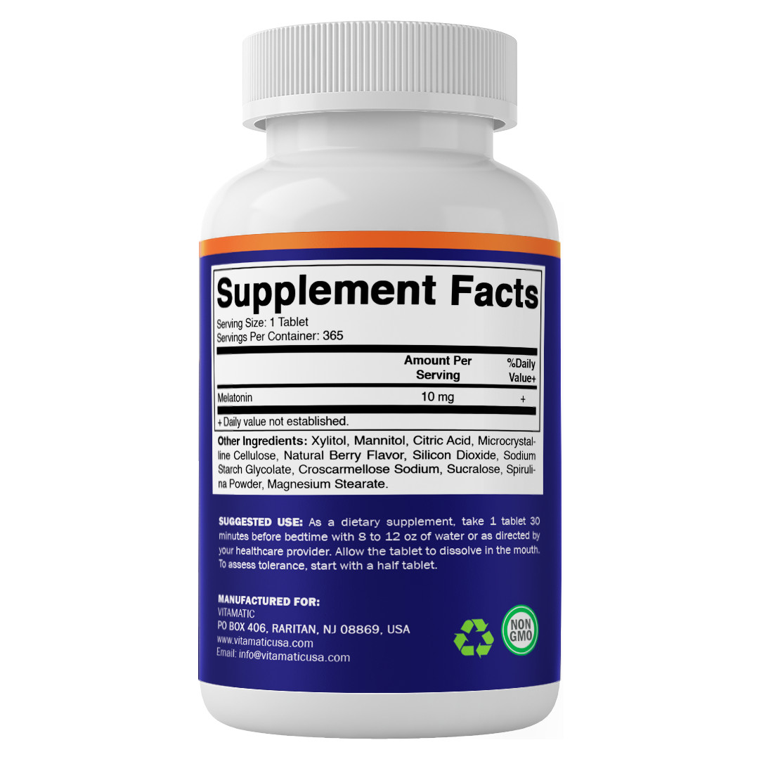Vitamatic Melatonin 10 mg Tablets | Non-GMO, Gluten Free, 1 Year Supply