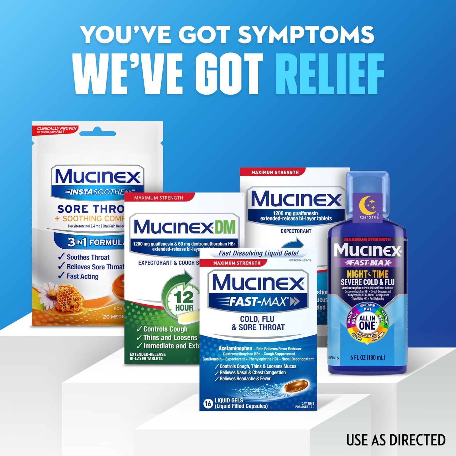 6x Mucinex Fast-Max Maximum Strength Cold, Flu & Sore Throat, 16 Liquid Gels