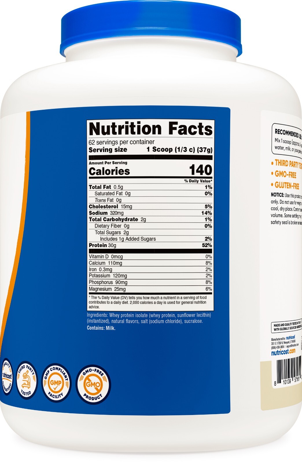 Nutricost Whey Protein Isolate (Vanilla) 5LBS – Isolate Protein Powder, Non-GMO