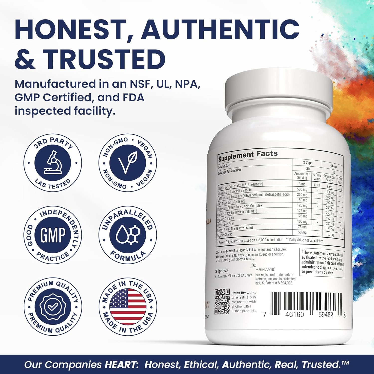 Ultra Human Detox19+ Zeolite Shilajit NAC Chlorella Spirulina 60 Caps “PREMIUM”