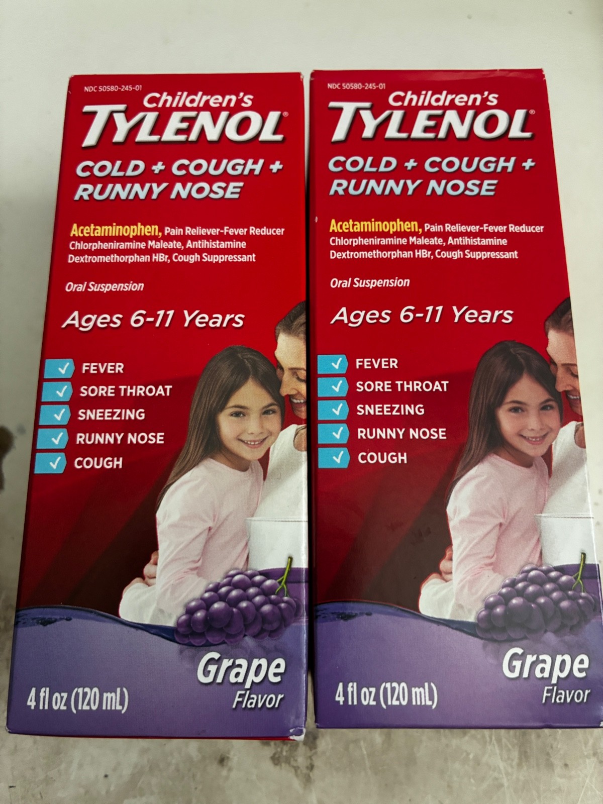 2 pack Children’s Tylenol Cold + Cough + Runny Nose, *07/2027*Acetaminophen,