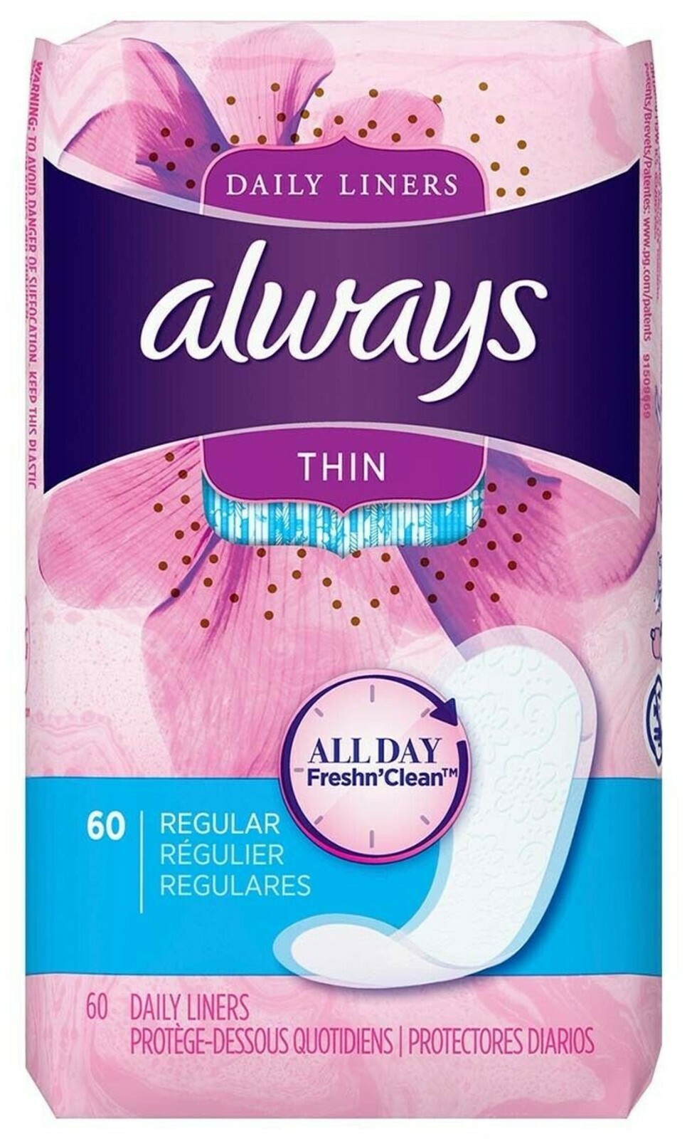 *60-Pieces* Always Daily Liners All Day Fresh Clean Thin Regular Unscented 37000