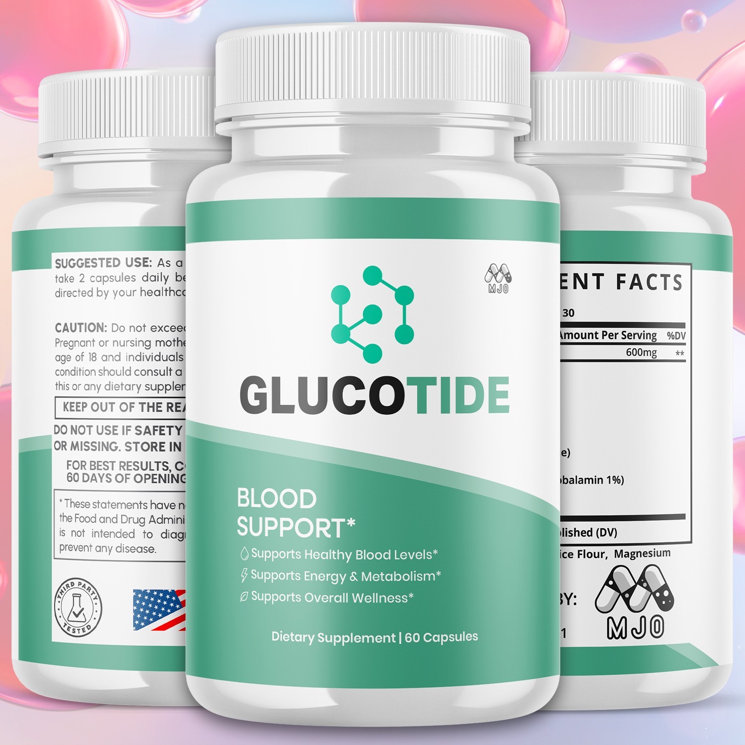 (3 Pack) Glucotide Advanced Blood Support Supplement Gluco Tide 180 Capsules