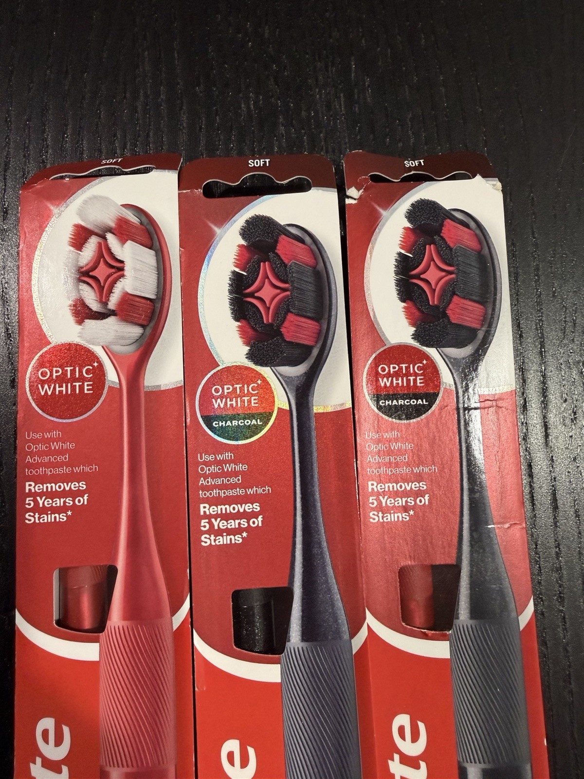 Colgate Optic White Charcoal Toothbrushes 3 Pack Soft Charcoal-Infused