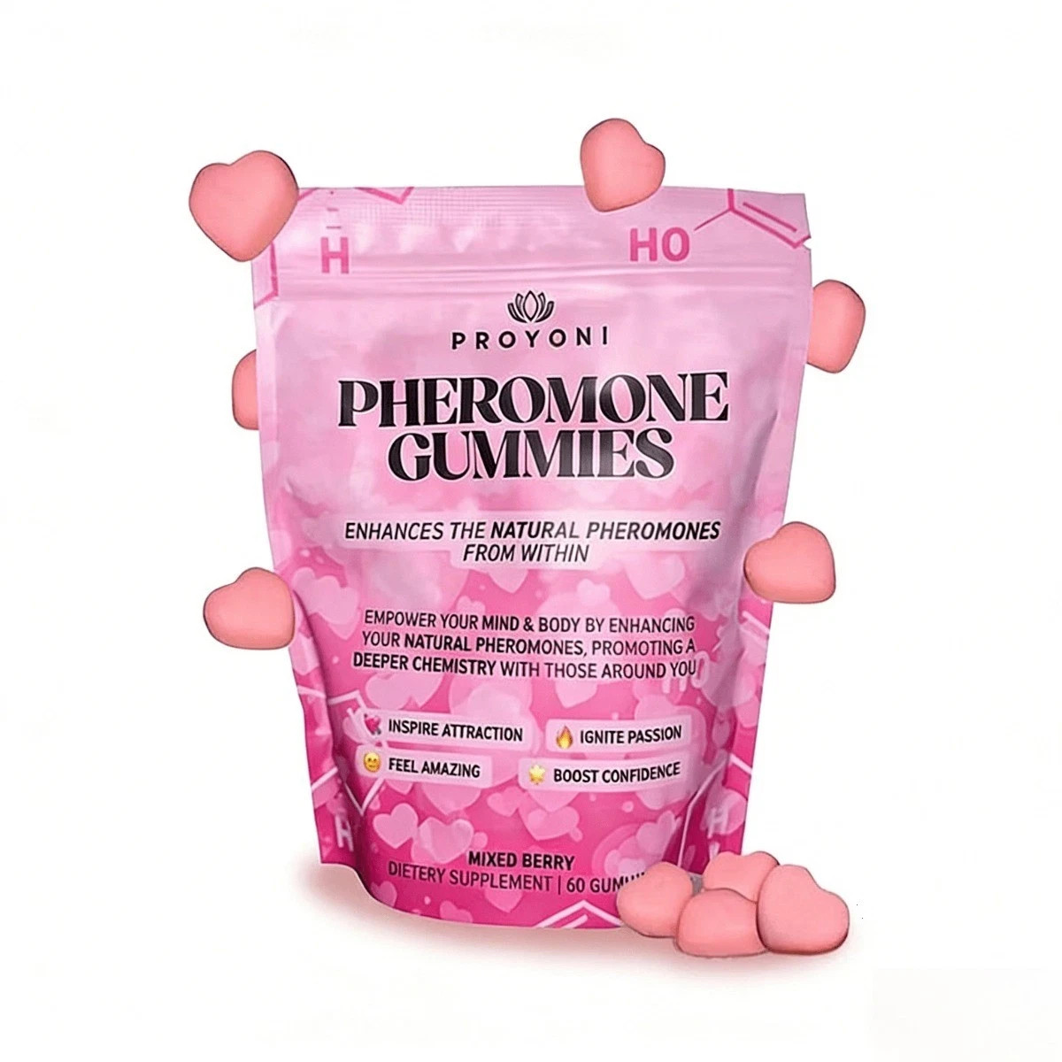 ProYoni Pheromone Gummies Mixed Berry 60 Gummies Natural Attraction Support