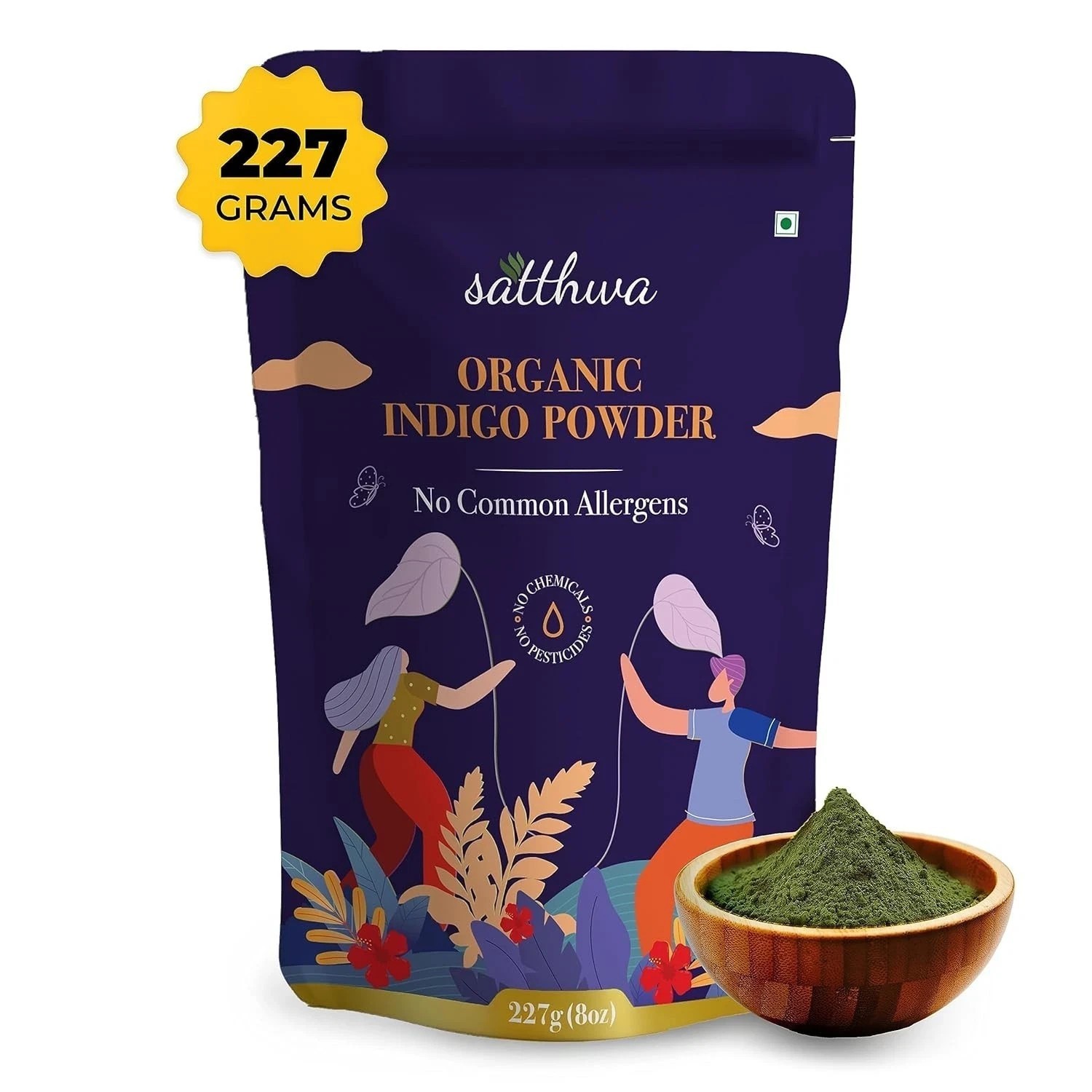 Satthwa Organic Indigo Powder For Deep, Rich, Black Hair Colour 227gm