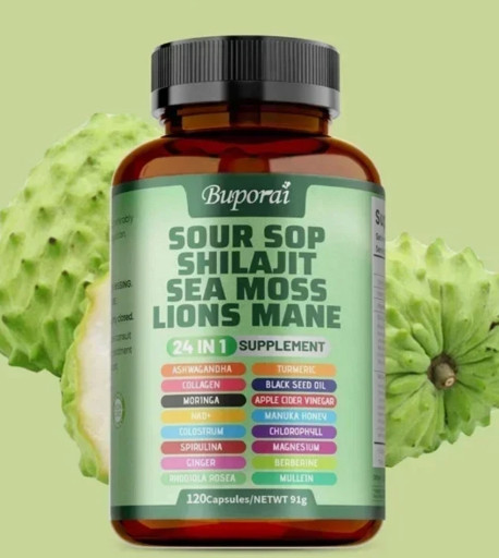 24-in-1 Soursop Sea Moss Shilajit Lions Mane Supplement 120 Caps