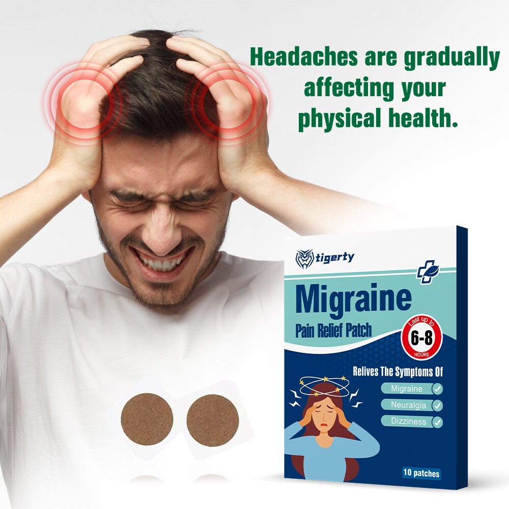 10Pcs Migraine Headache Relief Patch, Fast Acting Support for Neuralgia Symptoms