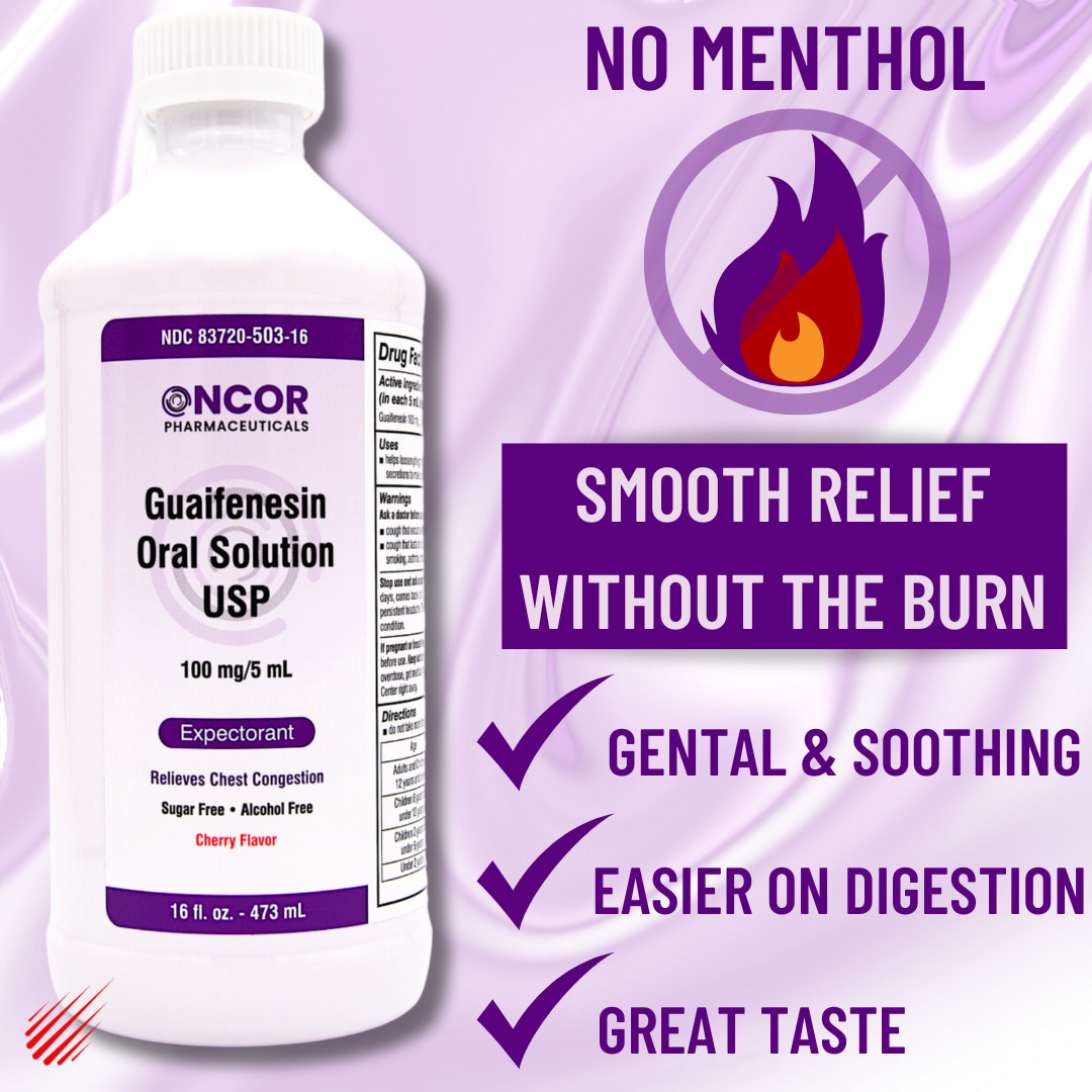 Guaifenesin Liquid 100 mg/5 mL – 16 fl oz (12 Pack) | Oncor | No DM Expectorant