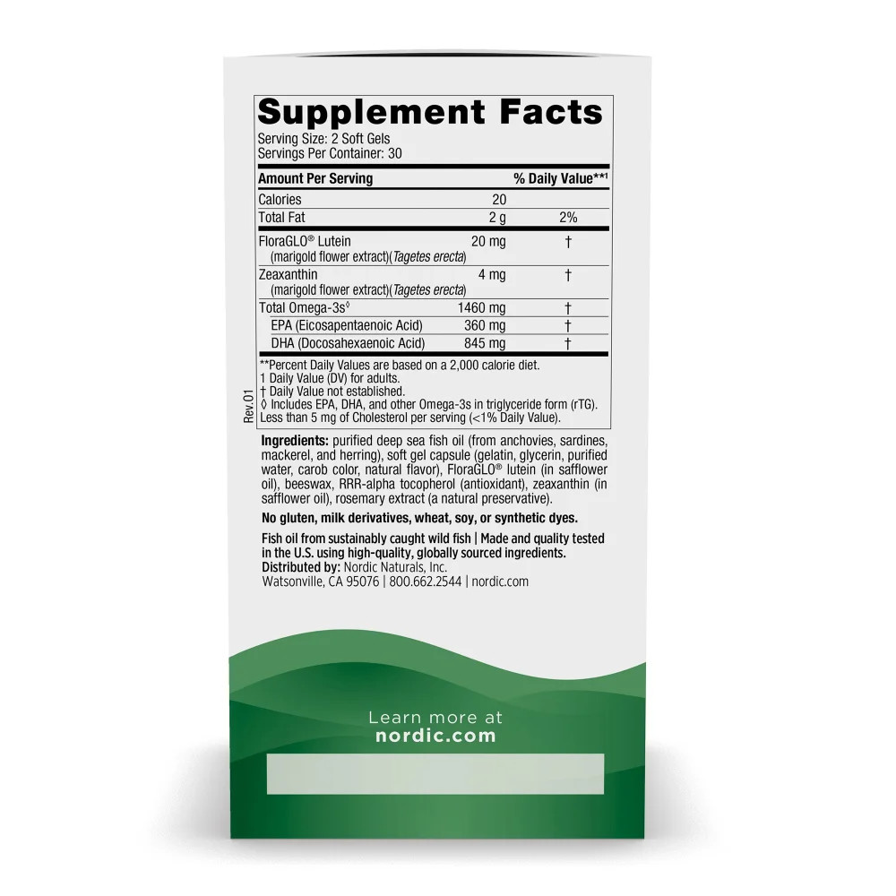 Nordic Naturals Omegas for Vision – Zeaxanthin & FloraGLO Lutein, Lemon, 60 Ct