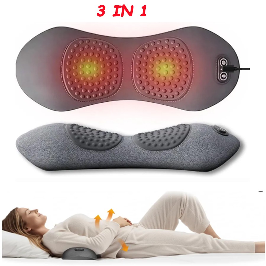 3In1 Electric Lumbar Support Pillow Smooth Spine Triple Fusion Back Massager NEW