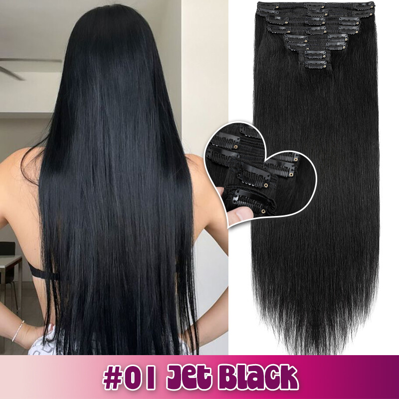 Double Wefted Clip In Remy Human Hair Extensions Thick Full Head 8Pieces 18Clips