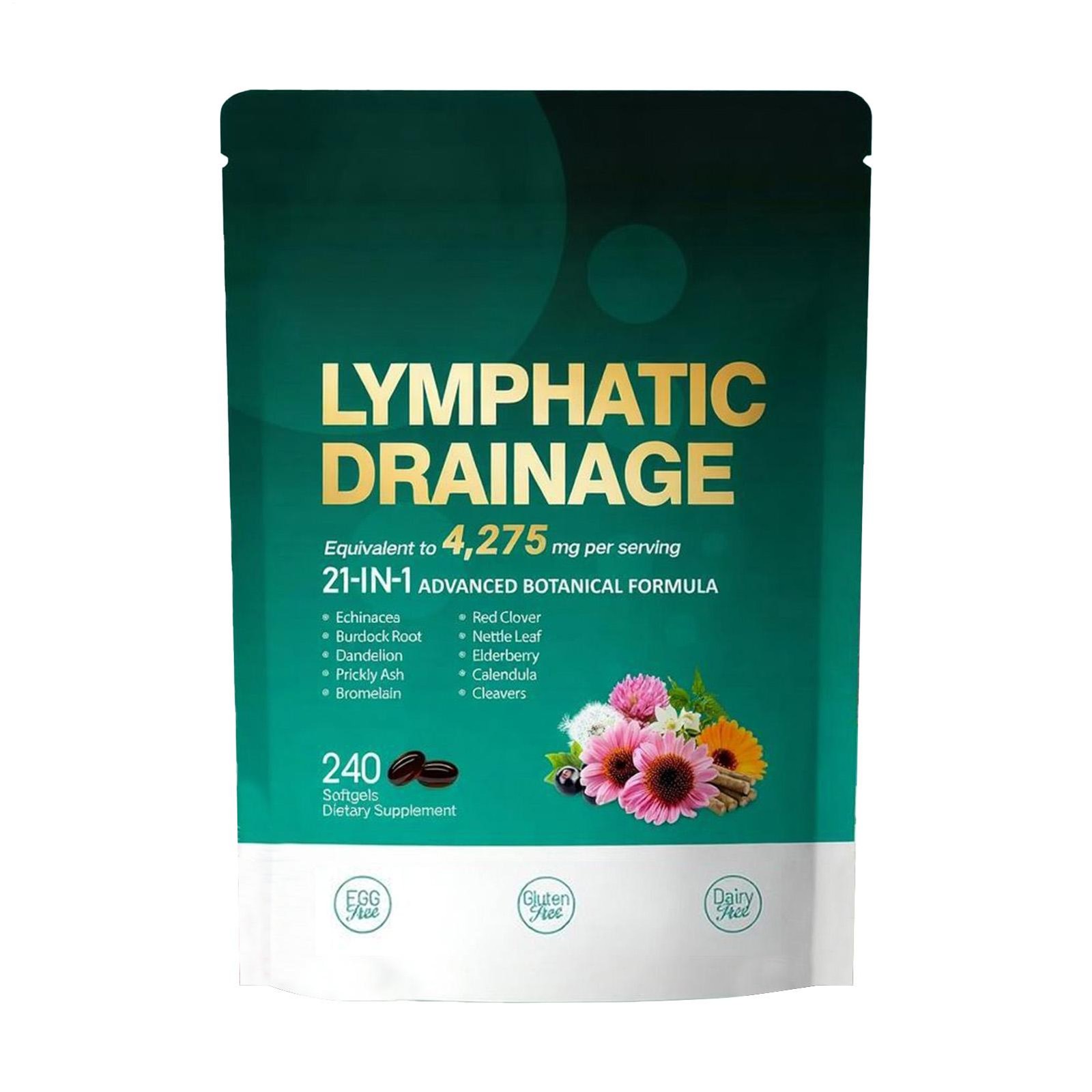 4275mg Drainage Supplements, 240 Softgels, Lymphatic Lymph System Support Supple