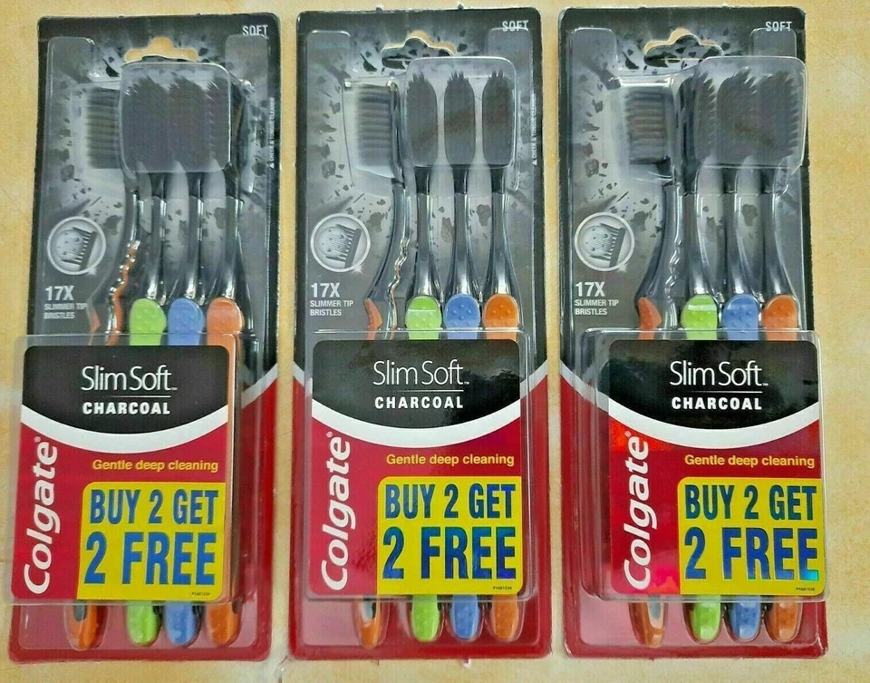 12 Pcs Colgate Slim Soft Charcoal Toothbrush Slimmer Soft Tip Bristles