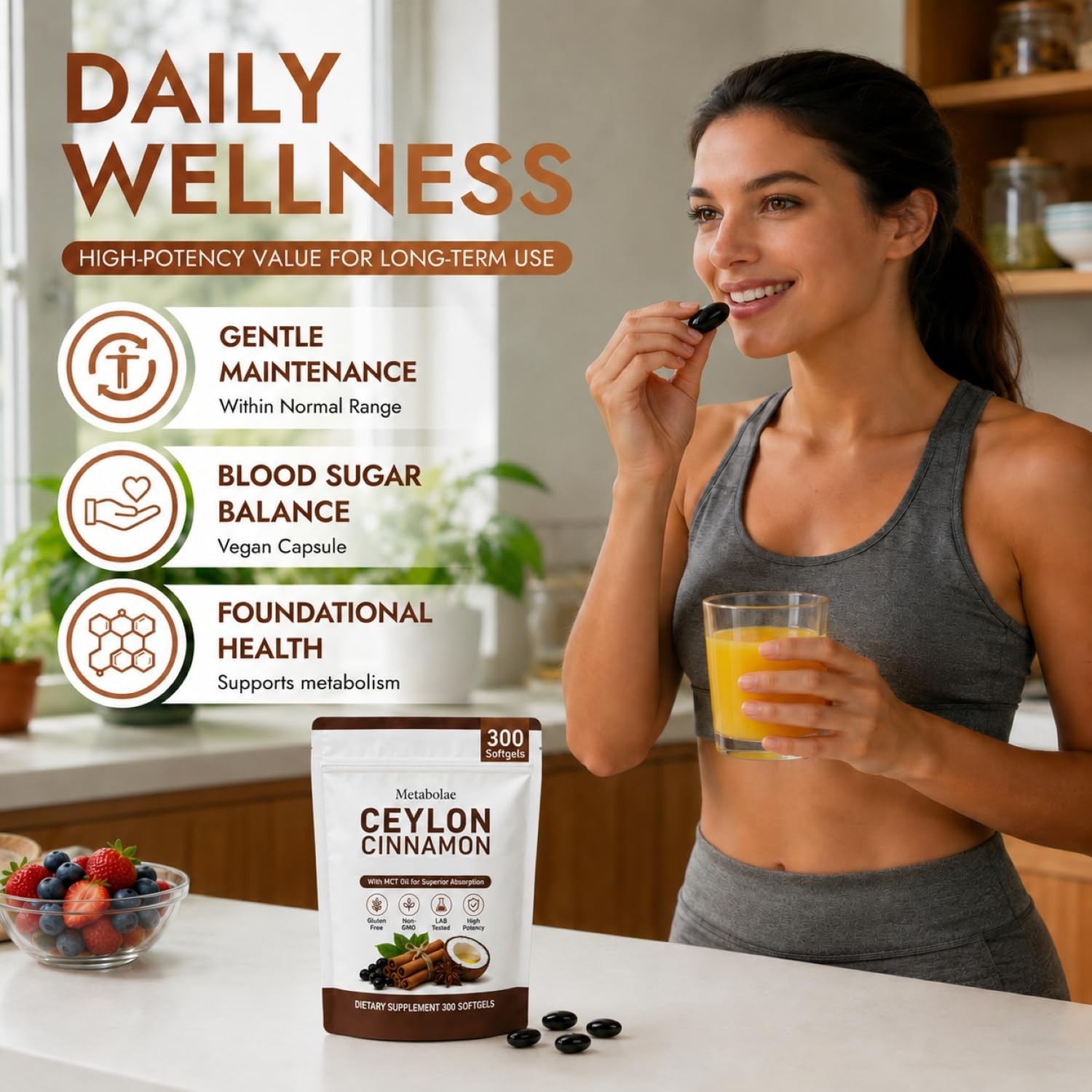 Ceylon Cinnamon Supplements – Plant-Based, Non-GMO, Gluten-Free, 300 Softgels