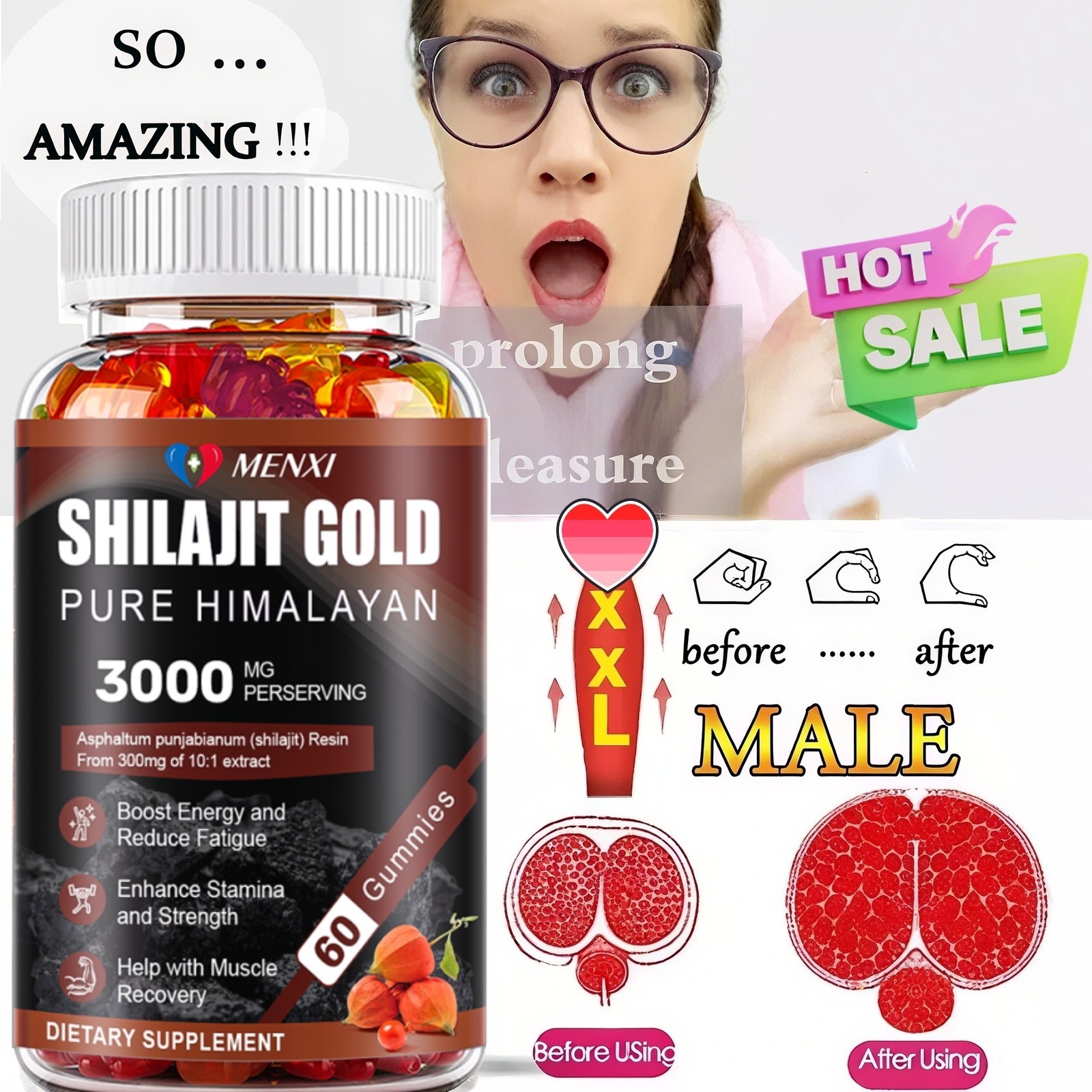 #1 BEST-MALE ENLARGER THICKER LONGER BIGGER 4″ GROWTH ENLARGEMENT 60 GUMMIES