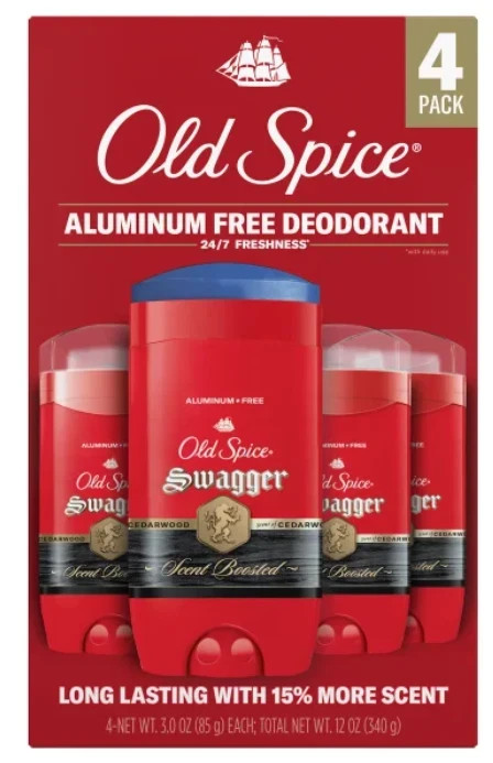 Old Spice Swagger Scent Boosted Aluminum Free Deodorant, 3 oz, 4-pack