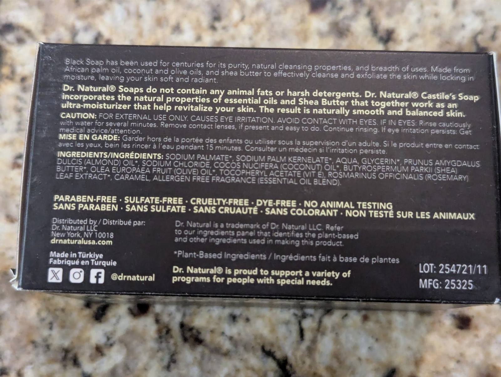 Dr Natural Plant-Based Black Soap Noir 4 oz x 2 Pack