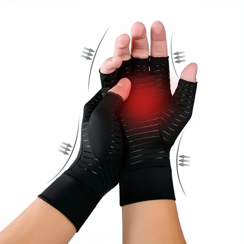 2 Pairs Copper Arthritis Compression Gloves Hand Support Pain Relief Joint Self