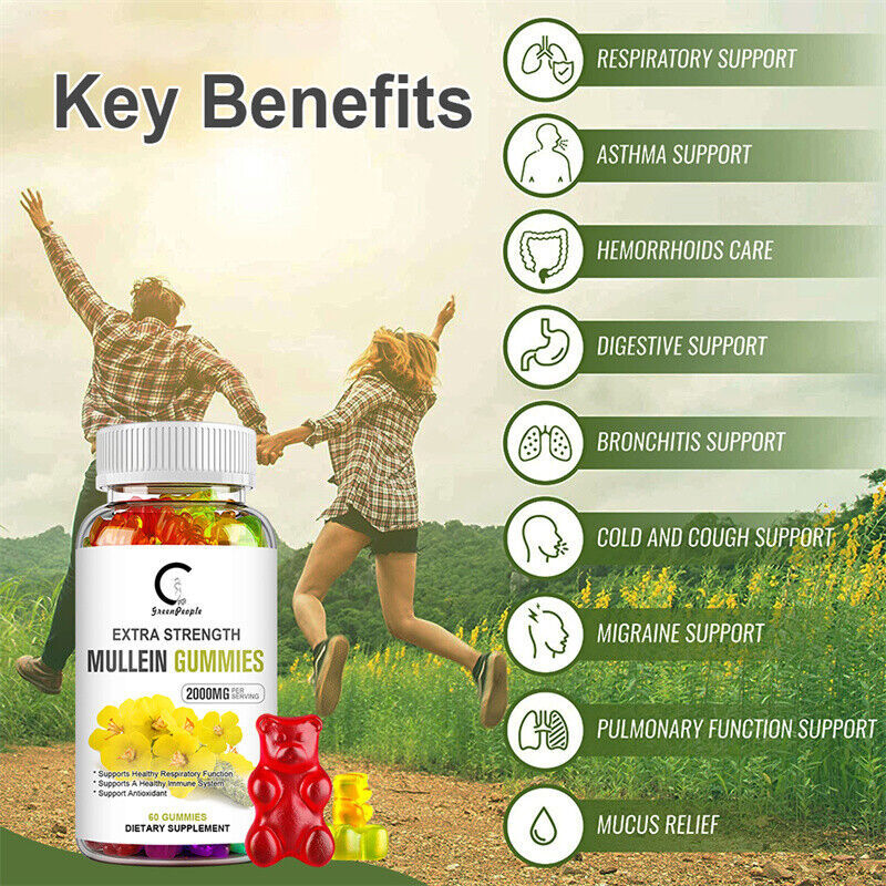 3pcs Organic Mullein Leaf Gummies 60PCS 2000mg,Herbal Natural Dietary Supplement