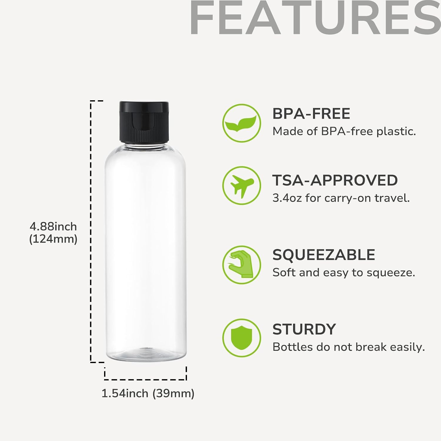 3.4 Oz Travel Bottles For Toiletries Plastic Travel Size Containers For Shampoo