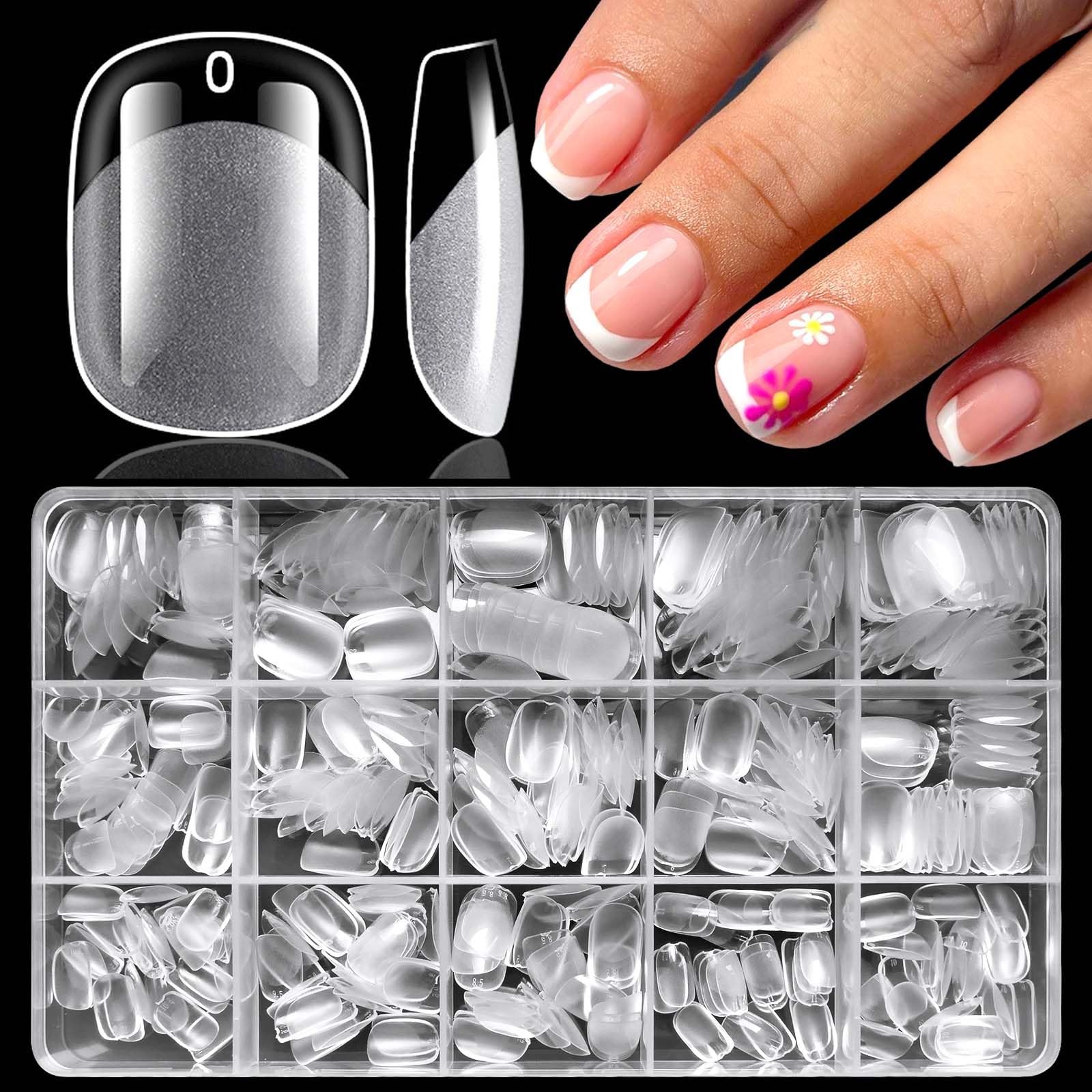 360pc Extra Short Squoval Nail Tips Clear Fake Nails XS Short Round Square Ge…