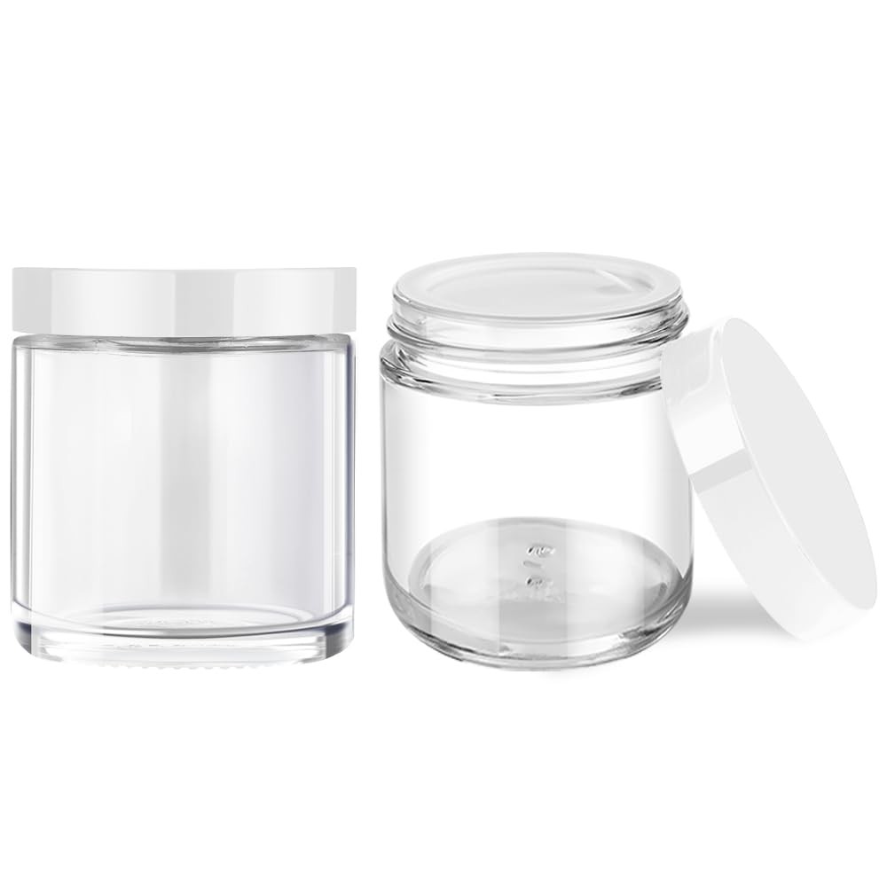 2 Pack Small Glass Jar with Lid,4 oz Glass Jars with Stickers, Glass Lotion Jars