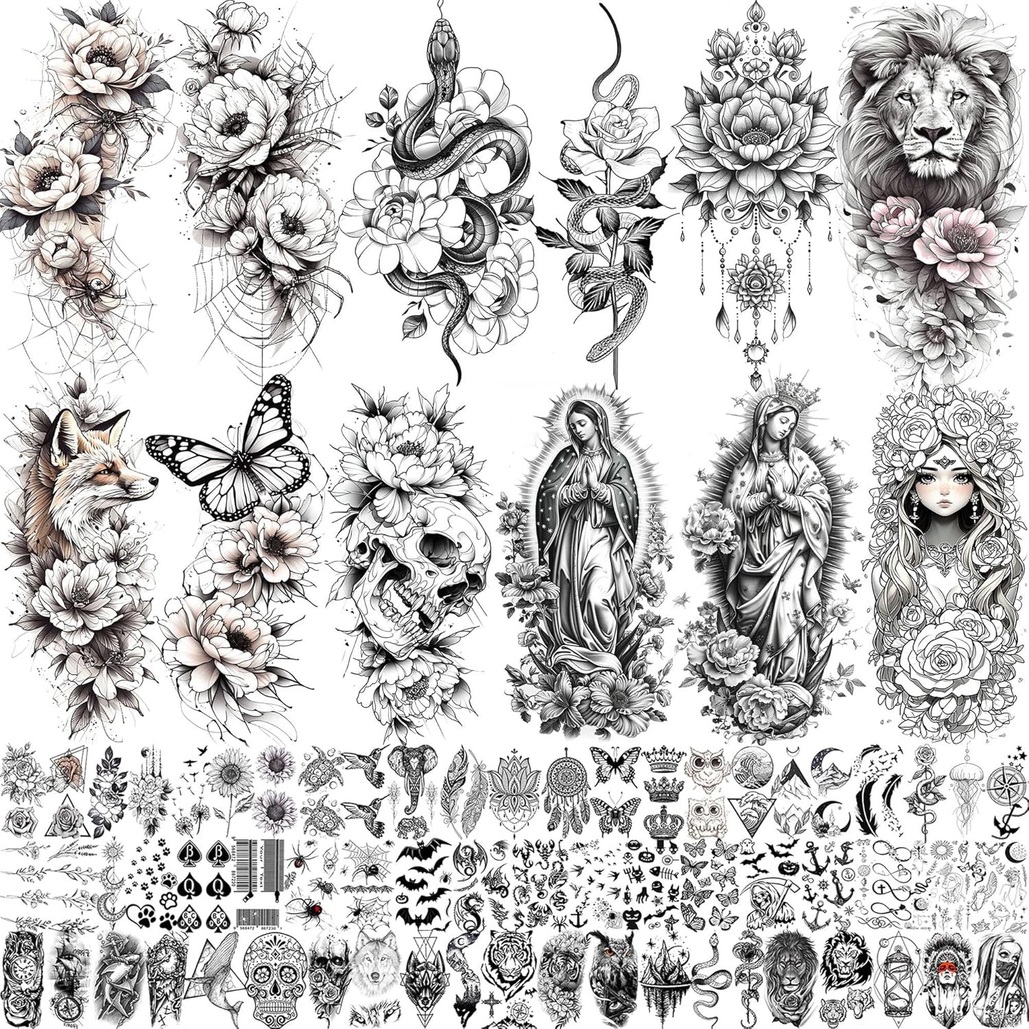75 Sheets Black Realistic 3D Rose Flowers Temporary Tattoos for Women Girls Adul