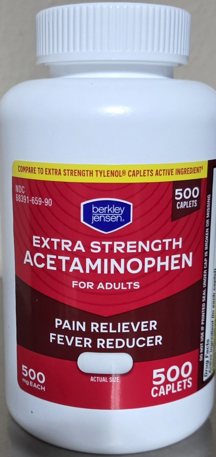 Berkley Jensen Ex Str. Pain Reliever Fever Reducer Acetaminophen 500ct Exp 3/27