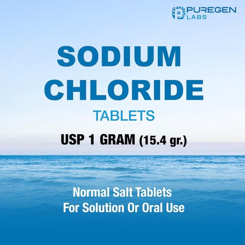 Puregen Sodium Chloride Tablets Normal Salt 1 GM (1000 mg) 100 Tablets
