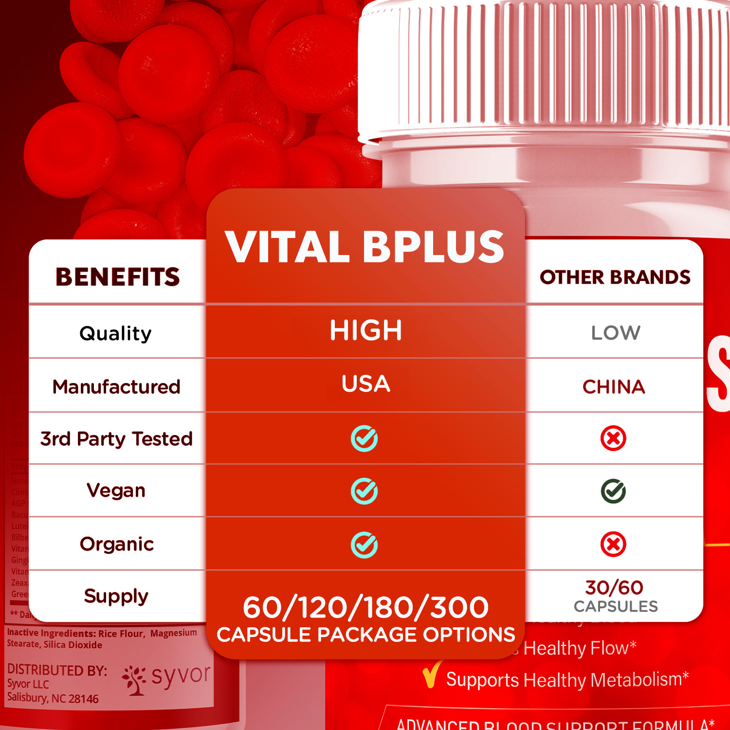 (3 Pack) Vital B Plus Advanced Blood Support Supplement VitalBPlus 180 Capsules