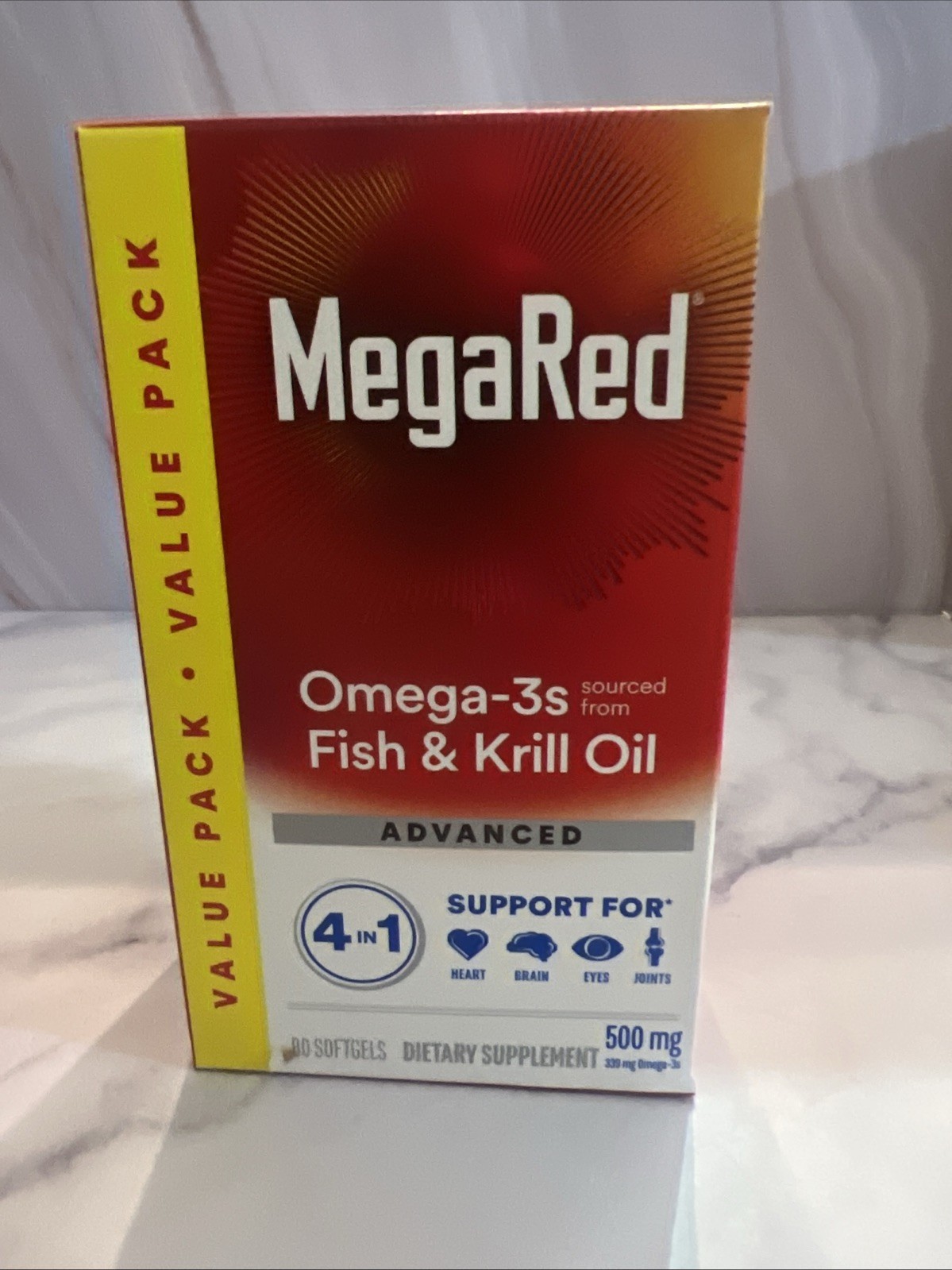 MegaRed Omega-3s Fish & Krill Oil Advanced 4in1 500mg 80 softgels Exp 01/2028