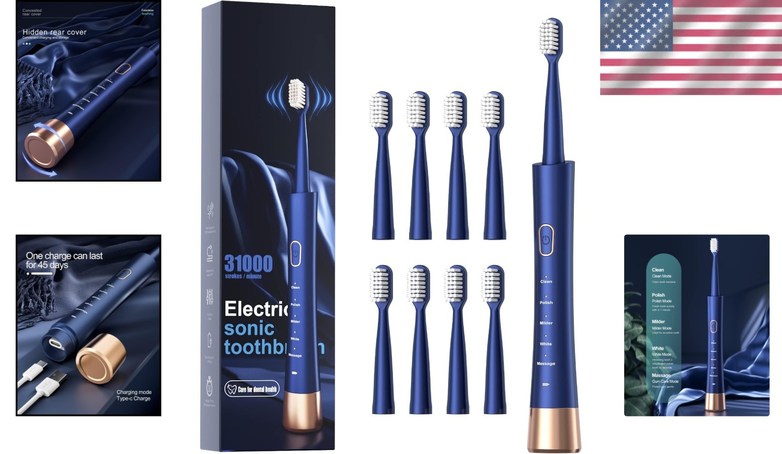 Ultimate Sonic Electric Toothbrush – 5 Modes, Waterproof, 8 Brush Heads Included