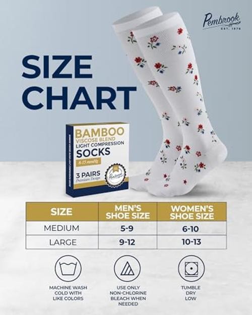 Bamboo Viscose Light Compression Socks – 3 Large Little Flowers – 3 Pairs