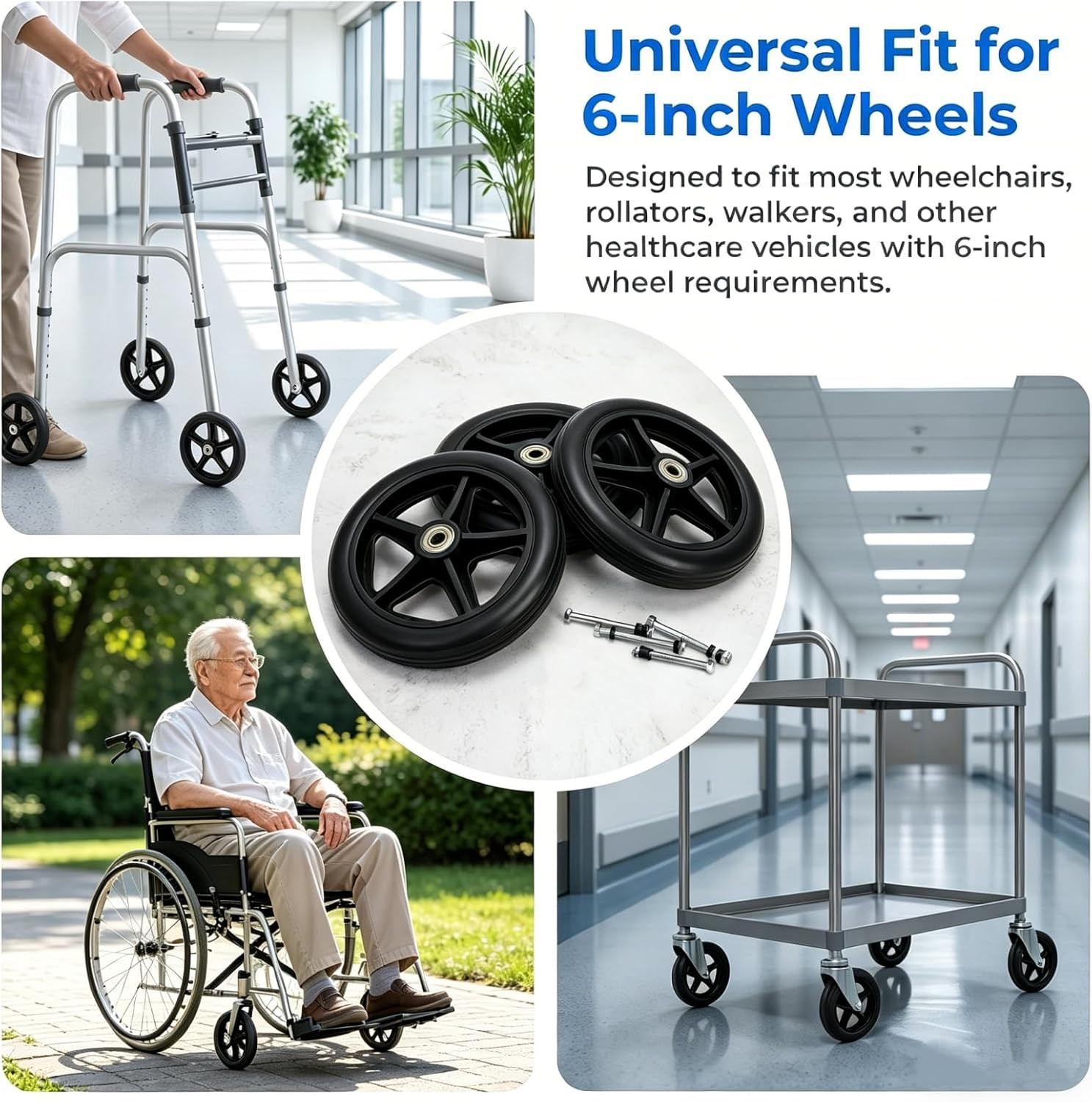 Covzoe 4 Pack 6 Inch Replacement Wheelchair Wheels, anti Slip Solid Walker Wheel