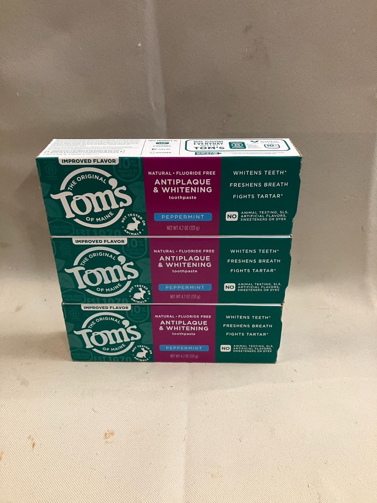 Tom’s of Maine Antiplaque and Whitening Toothpaste 3- boxes 4.7 Oz.