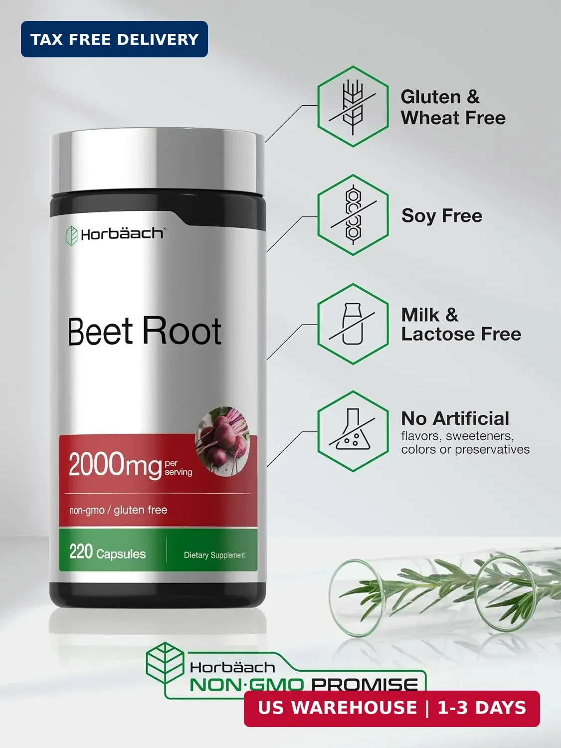 Beet Root Powder Capsules | 220 Pills | Herbal Extract | Non-GMO, Glute USA