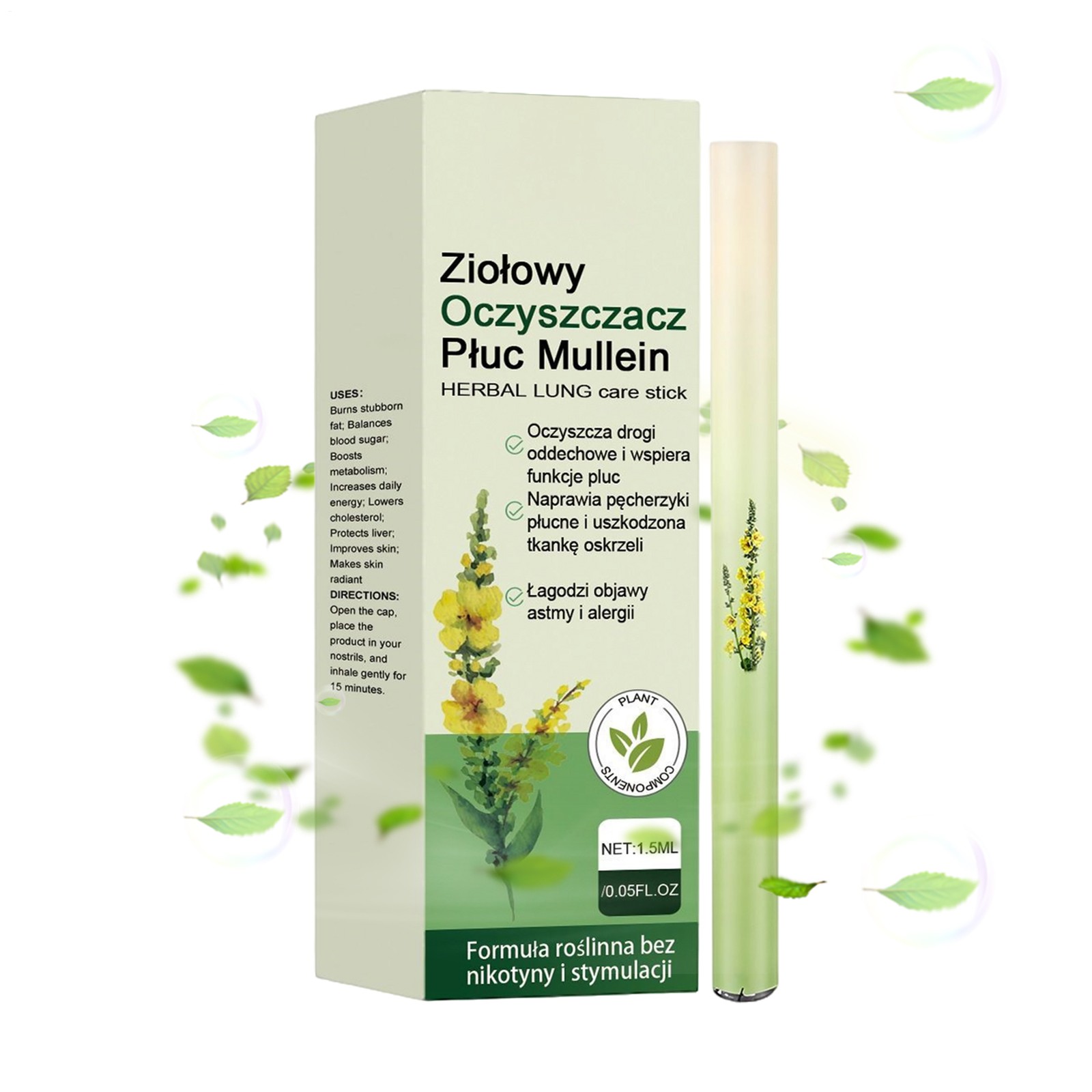 Herbal Diffuser Pen includes Extracts of Mullein,hyme and Mint for Lung Cleansi-