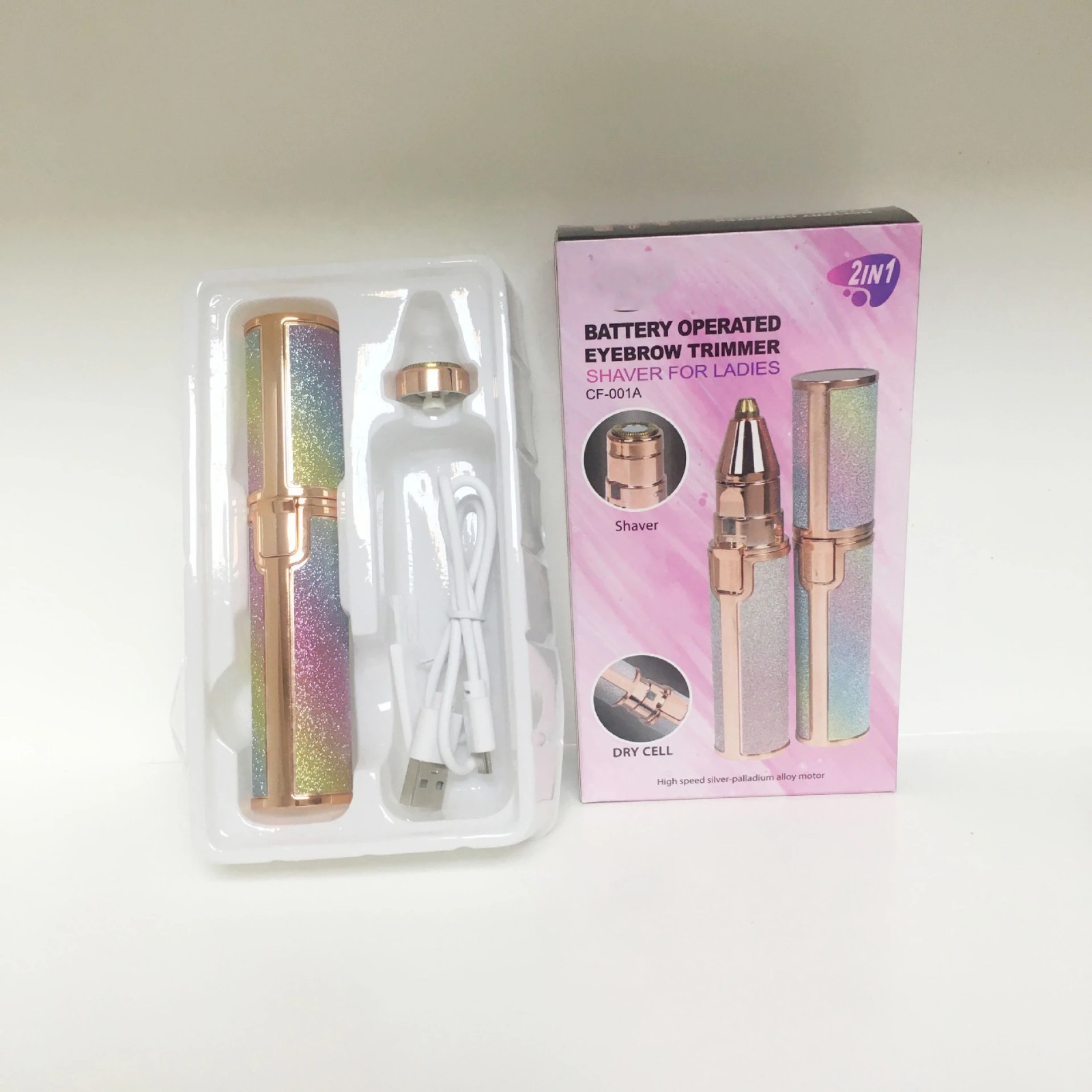 2 in 1 Electric Epilator Eyebrow Trimmer USB Rechargeable Facial Hair Remover