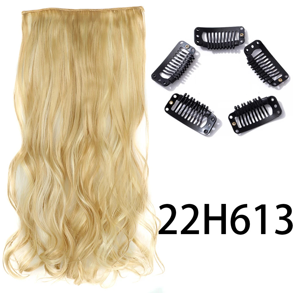 Synthetic Long Straight Clip In Hair Extension 5 Clips Heat Resistant Blonde