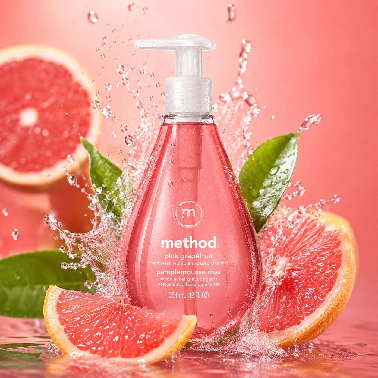 Method Pink Grapefruit Hand Soap 12 oz Plant-Based Cleaners Gentle Hand Wash