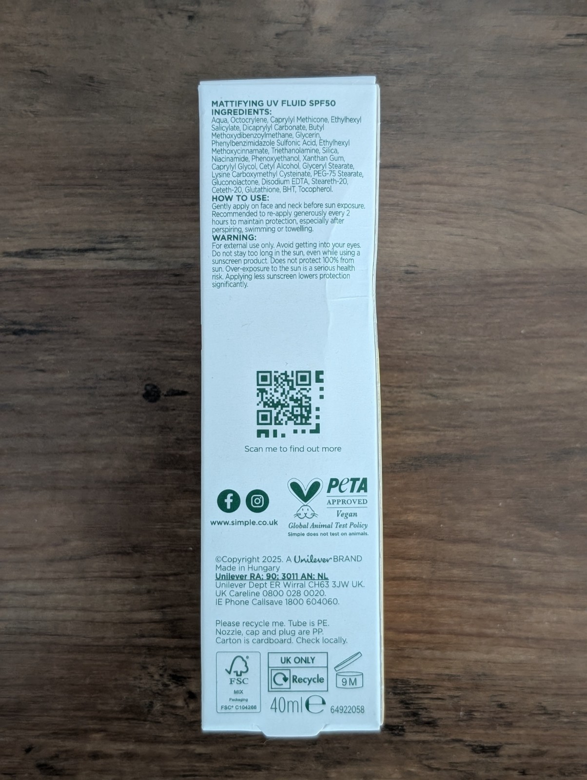 Simple Mattifying Face Sunscreen SPF 50