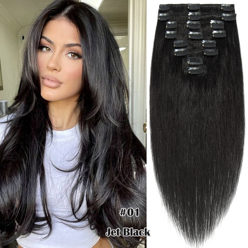 Clip in Hair Extensions REMY Human Hair 8Pcs Full Head 10″12″14″16″18″20″22″24″