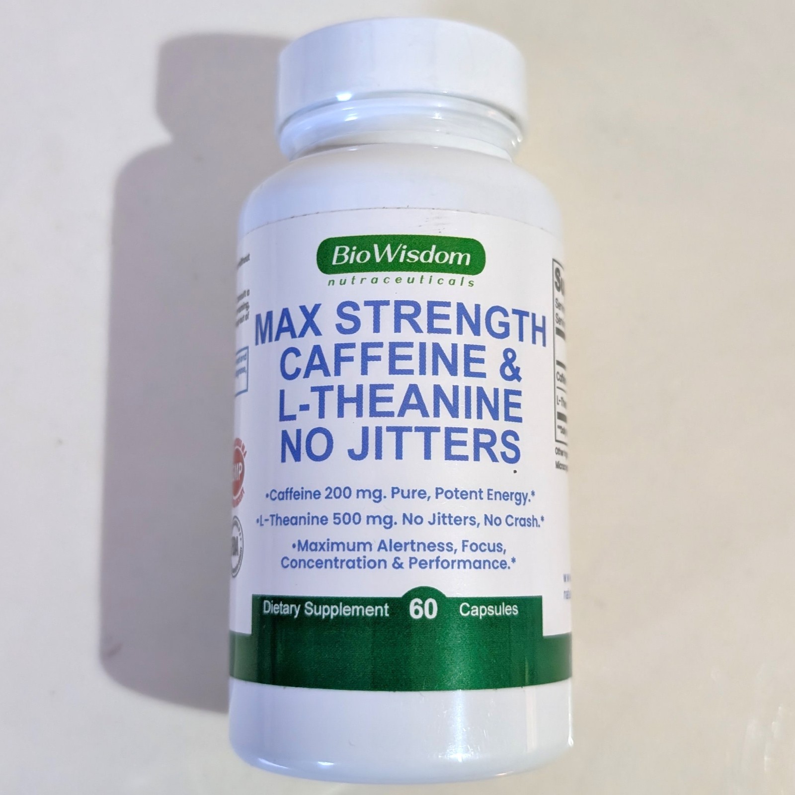 Max Strength Caffeine L Theanine Pills (200mg/500mg) No Jitters Exp 12/2028