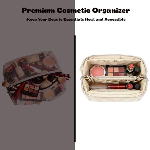 Parallel Travel Makeup Bag,Foldable Makeup 8.46″×5.91″×7.45″ Nude